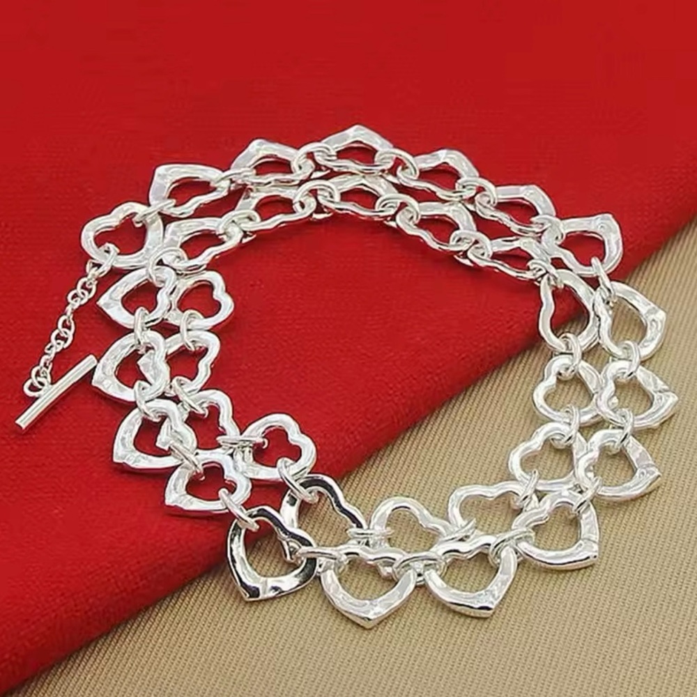 Sterling Silver Plated Heart Charm Silver Necklace - Picture 5 of 5